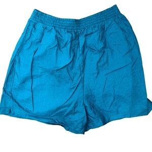80 90's SHINY Turquoise AQUA Nylon Beach Gym Workout Athletic Shorts Athletech